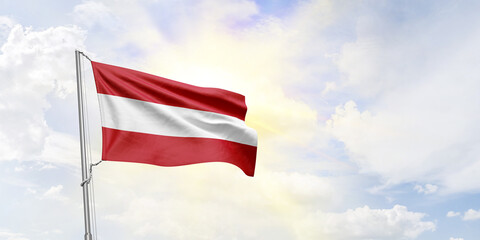 Austria flag waving on sky background. 3D Rendering