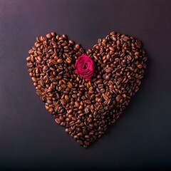 un corazón de granos de café; granos de arábica tostados. Realista