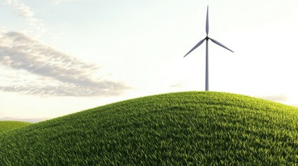 Obraz premium Wind turbine on green hill landscape