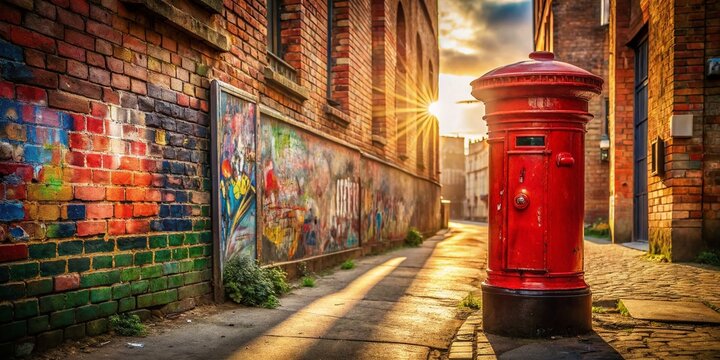 Urban Exploration of Pillarbox: Iconic Red Mailbox Surrounded by Graffiti and Urban Decay