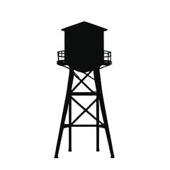 A black silhouette of a water tower on a tall metal frame 