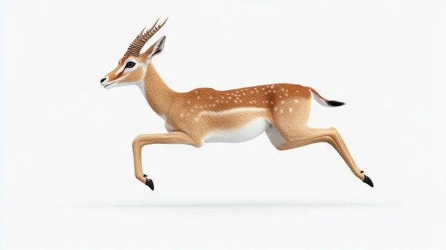 recommend clip art: A brown and white gazelle with curved horns runs in mid-air.