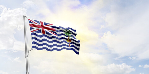 British Indian Ocean Territory flag waving on sky background. 3D Rendering