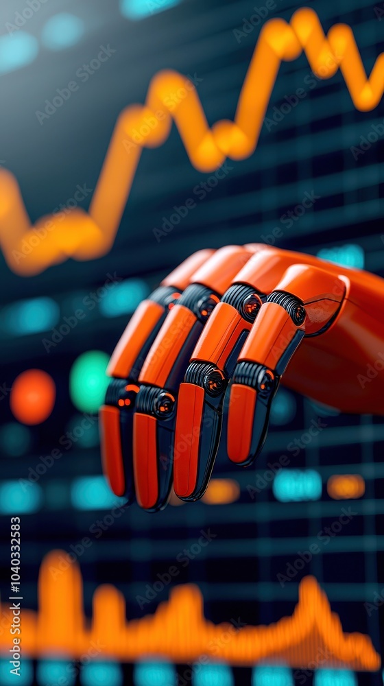 Leinwandbilder Robot hand interacts with data display.