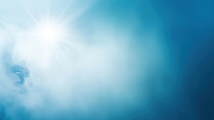 Abstract blue background featuring soft sun rays and gentle smoke effects. The light effect creates a dreamy atmosphere with blurred elements, making it ideal for creative designs. This high-quality b