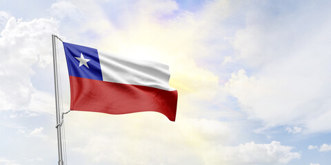 Chile flag waving on sky background. 3D Rendering