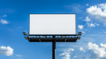 Fototapeta premium Skyward Blank Billboard Under Bright Blue Sky With White Clouds Captures Outdoor Advertising Potential