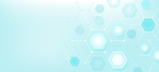 Health care abstract background with lines, dots and hexagons. Medical innovation banner template concept. Vector illustration.