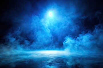 Aerial view of mysterious mist illuminated by blue light