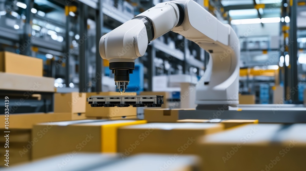 Leinwandbilder A robotic system managing automated sorting of high-performance computer components in a clean, efficient electronics warehouse