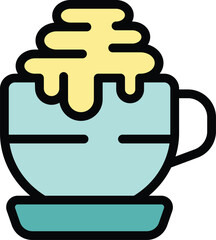 Simple and modern icon of a cup of coffee with whipped cream served on a plate, perfect for food and beverage related designs