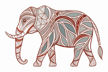 Continuous Line Elephant with Ornamental Patterns vector illustration