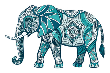 Continuous Line Elephant with Ornamental Patterns vector illustration