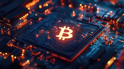 Obraz premium Bitcoin on Computer Motherboard