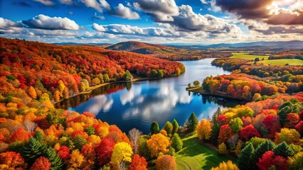 Vibrant Autumn Landscape Drone Photography - Picturesque Foliage in Rich Colors
