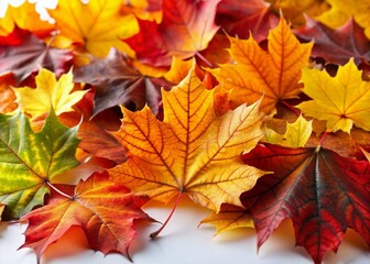 Fototapeta premium Vibrant Autumn Leaves in Red, Orange, and Yellow for Seasonal Decor and Nature Inspiration