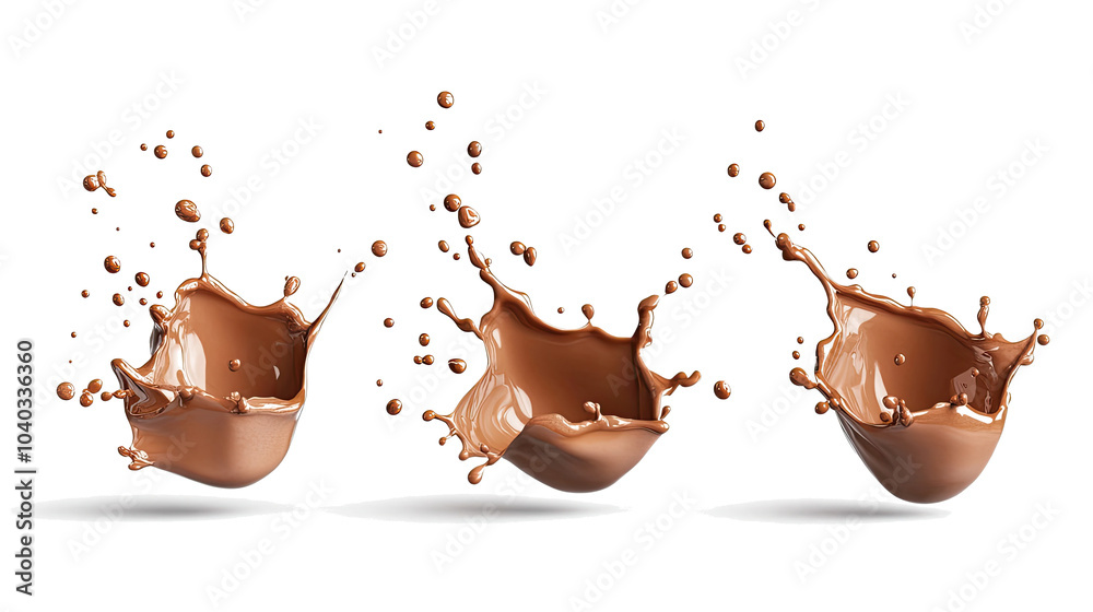 Poster dynamic chocolate splashes captured in a clear isolated setting generative ai