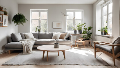Fototapeta premium Modern Scandinavian-Style Living Room with Natural Elements