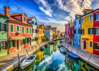 Obraz premium Vibrant Burano Village: Colorful Houses and Scenic Island Tourism Landmark