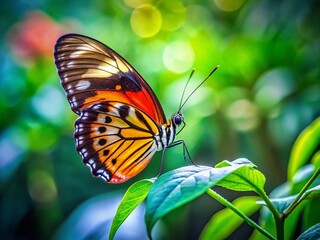 Fototapeta premium Vibrant Butterfly on Green Leaf in Serene Landscape - Nature's Beauty Captured
