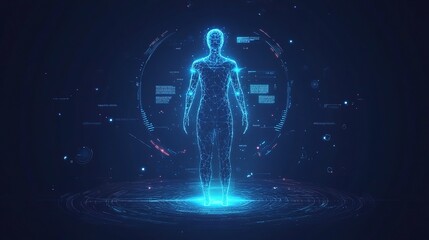 Naklejka premium Digital Human Figure with Holographic Elements