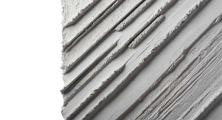 Monochrome abstract close-up of a textured surface with angular ridges and geometric patterns, creating a minimalist and structured design. Isolated from the background