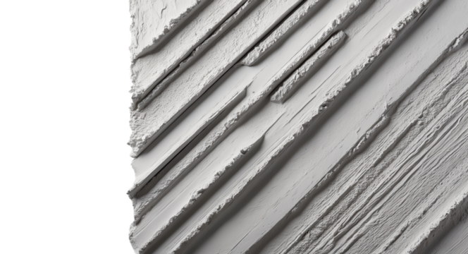 Monochrome abstract close-up of a textured surface with angular ridges and geometric patterns, creating a minimalist and structured design. Isolated from the background