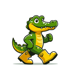 Fototapeta premium cute crocodile character walking in yellow rubber boots in rainy weather isolated vector illustration
