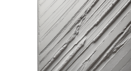 Monochrome abstract close-up of a textured surface with angular ridges and geometric patterns, creating a minimalist and structured design. Isolated from the background