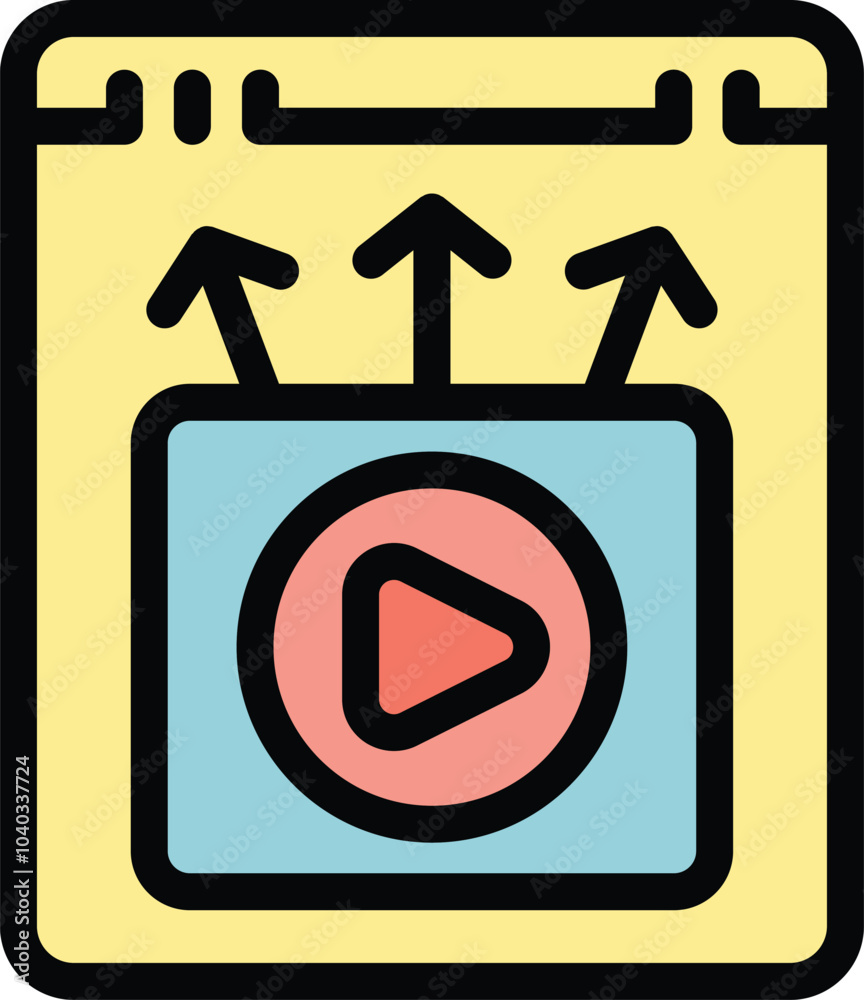 Poster this colorful icon depicts a website page displaying a video player with three arrows pointing up, s