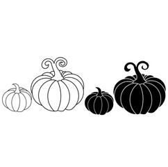 Silhouette and Outline of Various Sized Pumpkins
