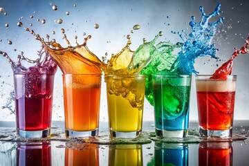 Vibrant Colors of Sports Competition Liquids Splashing on White Surface in High Depth of Field 4K Photography