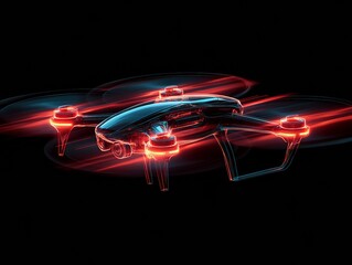 Drone illuastration with a neon lights color on a black background