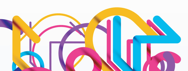 Abstract background. Circles and colorful round shape lines. Linear geometric minimal design