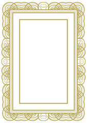 Vintage gold frame A4 format with original ornament. Decorative addition to certificate, wedding photo, title page or other. Version 8. Vector illustration