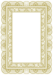 Vintage gold frame A4 format with original ornament. Decorative addition to certificate, wedding photo, title page or other. Version 9. Vector illustration