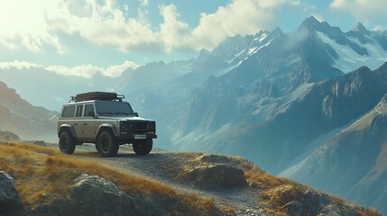 Fototapeta premium Car driving on the road in high mountains