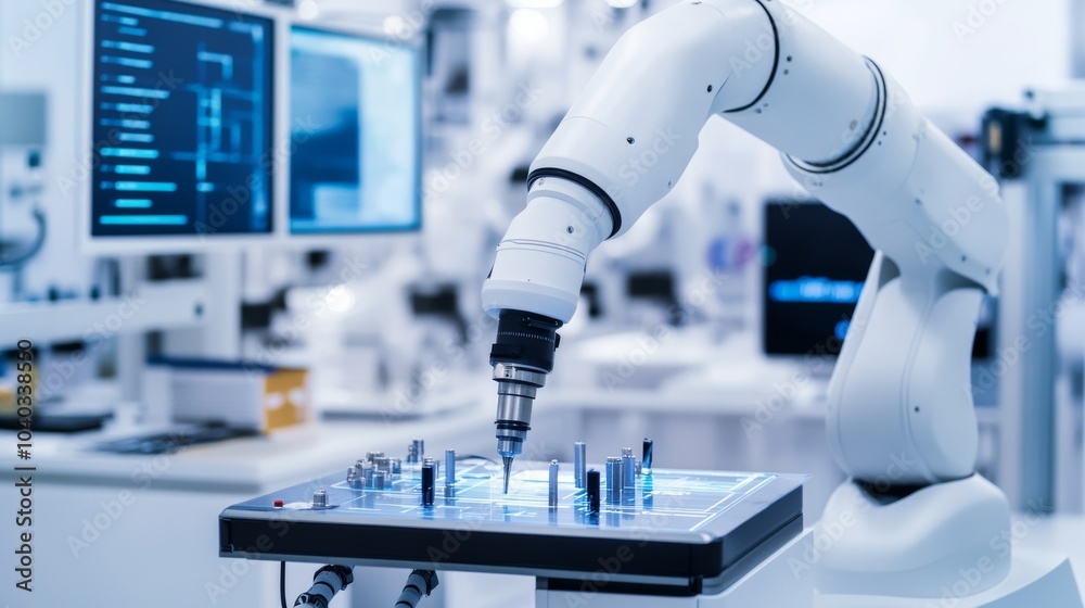 Leinwandbilder A robotic system performing detailed data analysis in a clean, cutting-edge data analytics lab, modern and precise environment with a focus on data processing technology
