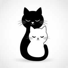 black and white cute cat simple illustration
