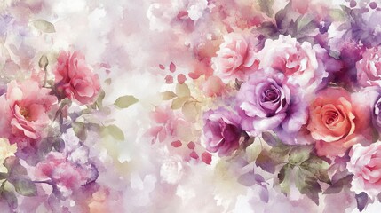Fototapeta premium Vintage Floral Art Soft Pink Roses Bouquet Painting