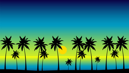 Summer Landscape Sun in the Afternoon on the Sea and Palm Tree Silhouette