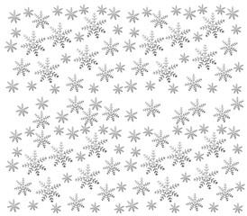 Snowflake seamless pattern. Repeating snowflakes patter. Hand draw winter design for prints. Repeated black falling snow isolated on white background. Doodle crystal. Sketchy star. Vector illustration