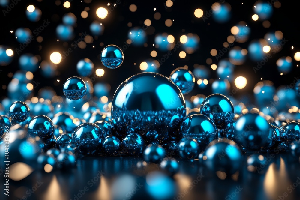 Aufkleber 3D digital rendering of cerulean spheres, floating in space with soft shadows and light reflections, creating a futuristic, abstract scene