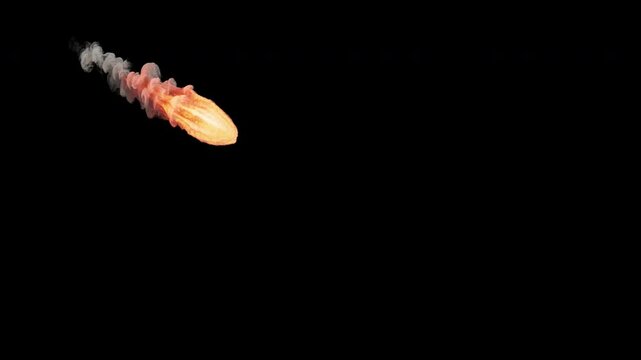 Video of a meteor bursting into flames as it enters the earth's atmosphere, three vers included, 4k 30p, with alpha channel for transparent background. The locked-off ver can be used as a texture map