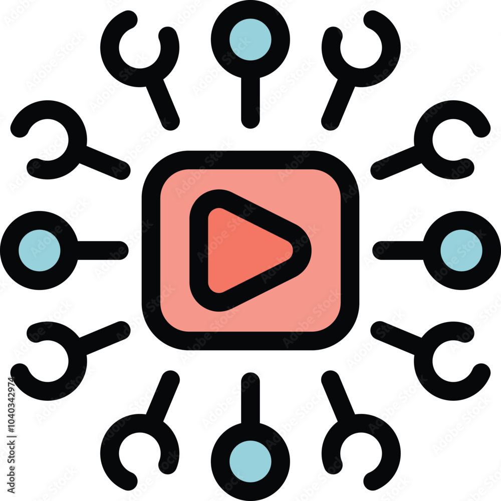 Poster video platform sharing connecting spreading content icon for website and app development in colorful