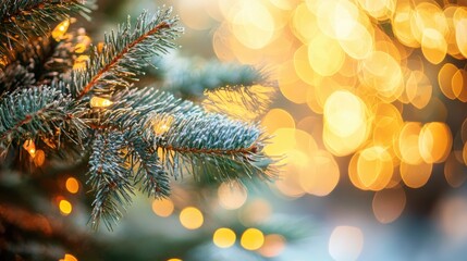 Bokeh of Light on Christmas tree. Defocused Light on Christmas tree on blurred background. Blurred Christmas background for template