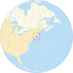 Symbol Map of the State Rhode Island (United States of America) showing the earth globe with the highlighted state