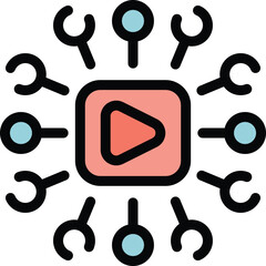 Video platform sharing connecting spreading content icon for website and app development in colorful filled outline style