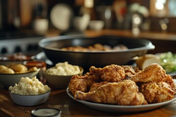 Crispy, fried chicken. The chicken is perfectly seasoned with Cajun spices.