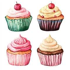  Cupcakes watercolor clipart illustration